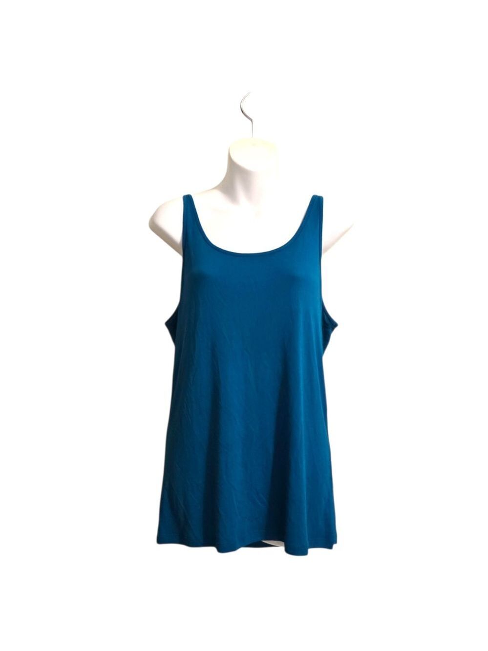 Eileen Fisher Thin Strap Scoop Neck Silk Tank Top In Blue Sz L
